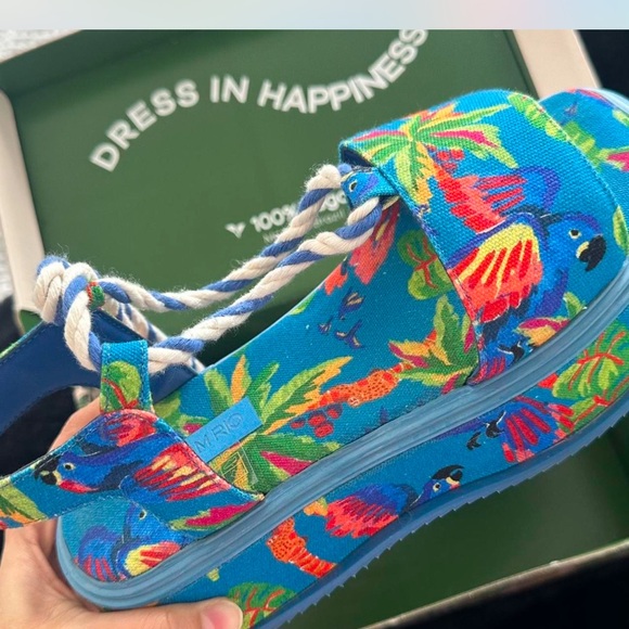 Farm Rio blue macaw platform Sandals worn once - Picture 3 of 8